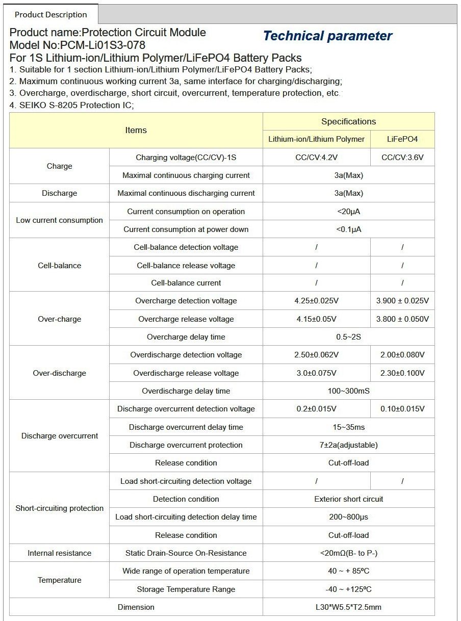 BMS PCM-1S-LI01S3-078 